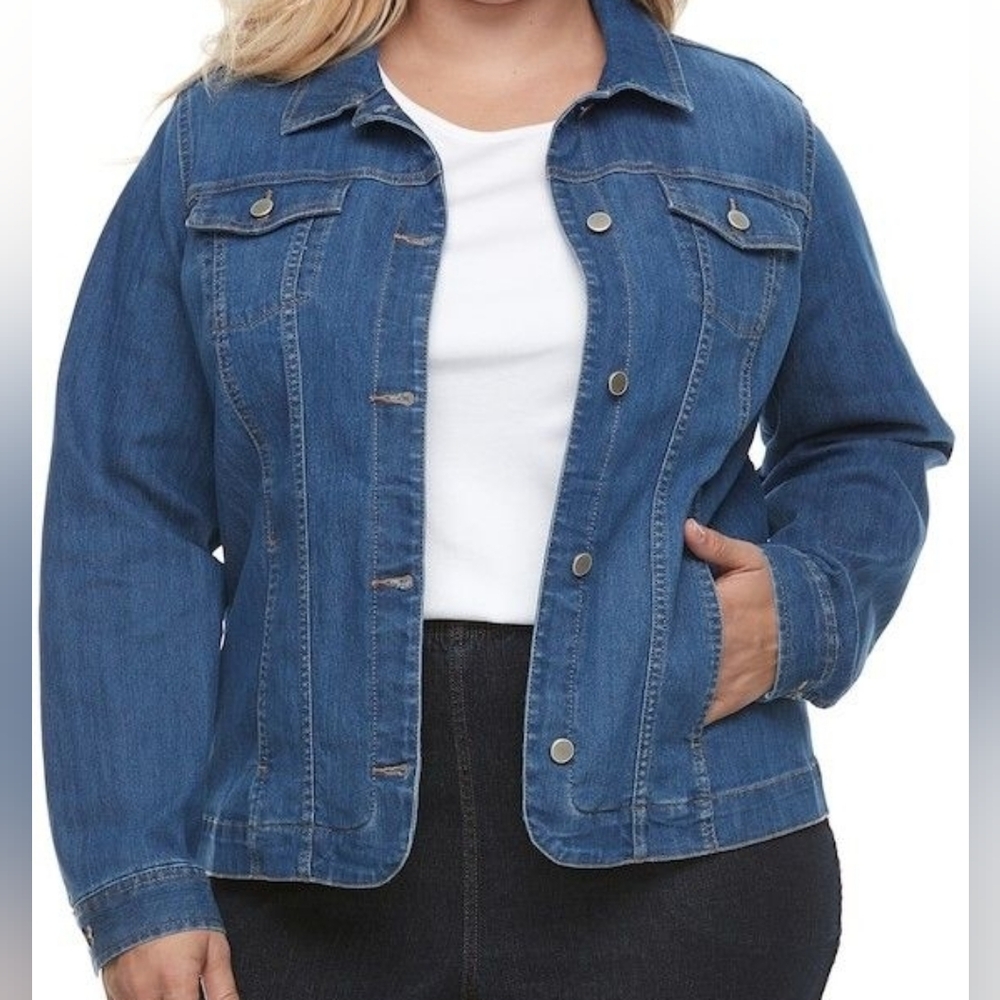 Classic Blue Denim Plus Size Jacket
